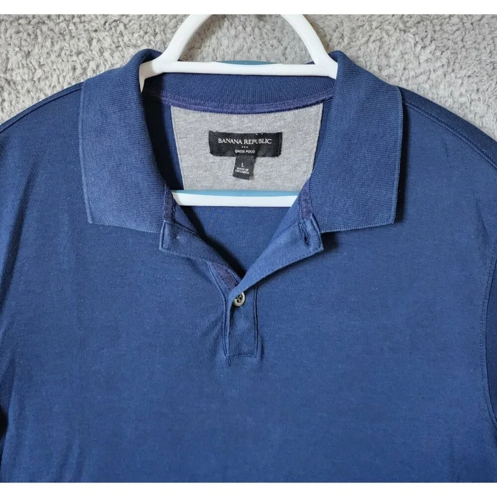 Banana Republic Navy‎ Blue Dress Polo Shirt Size Large 100% Cotton